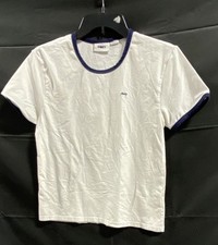 Obey Women's White Ringer Tee T-Shirt Blue Trim Embroidered Logo Size L