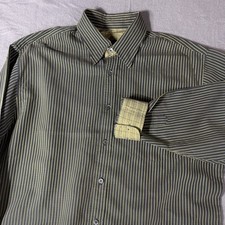 Bugatchi Uomo Shirt Mens Large Green Yellow Stripe Button Up Long Sleeve Casual