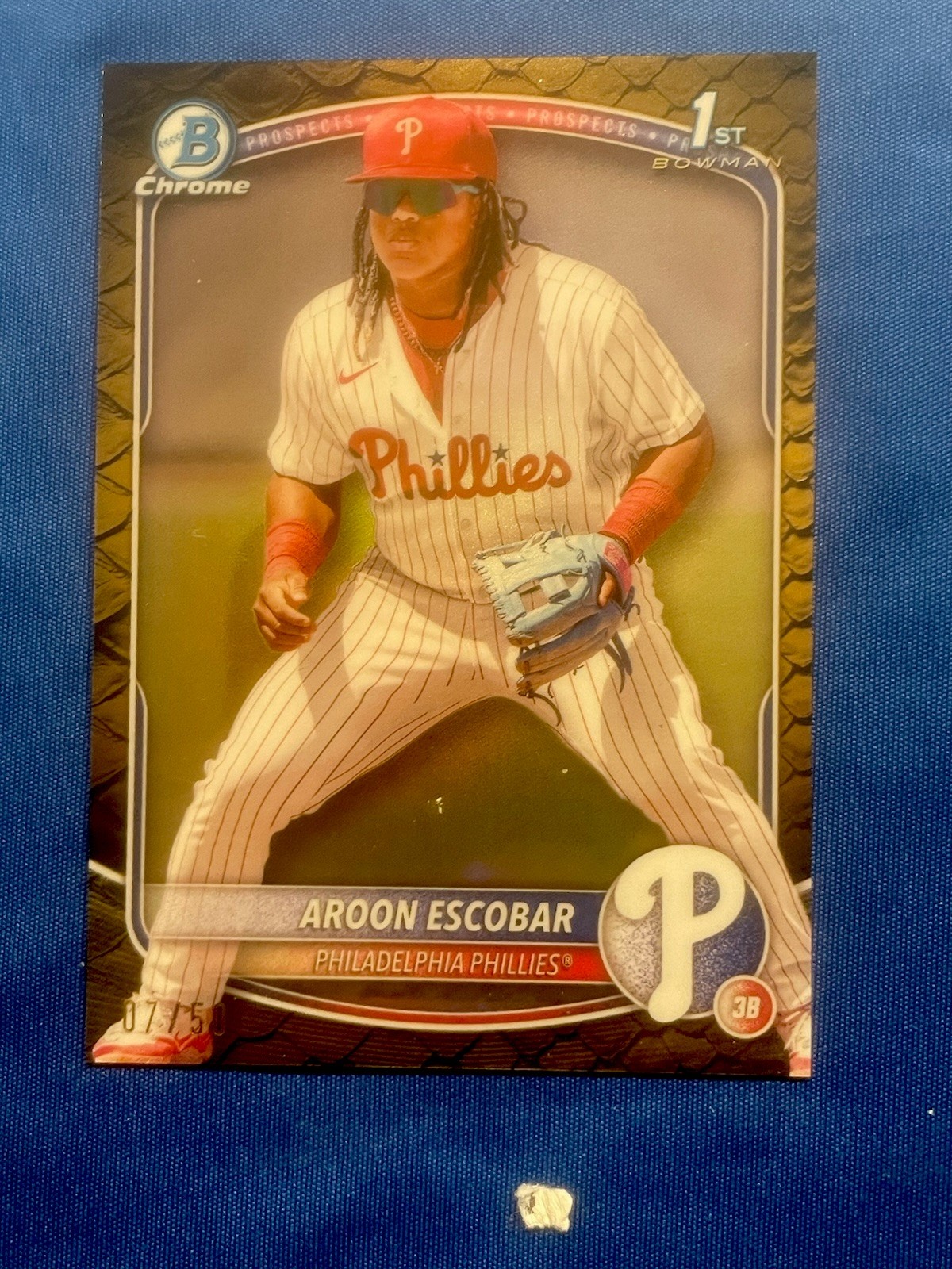 AROON ESCOBAR 2025 Bowman Chrome #BCP-65 Phillies Gold Reptilian Refractor 7/50