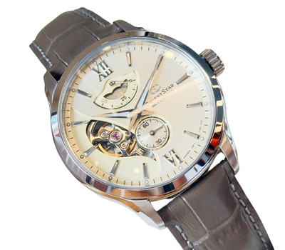 Orient Star Automatic Gold Dial Men's Watch RK-AV0B10G Power Reserve Leather