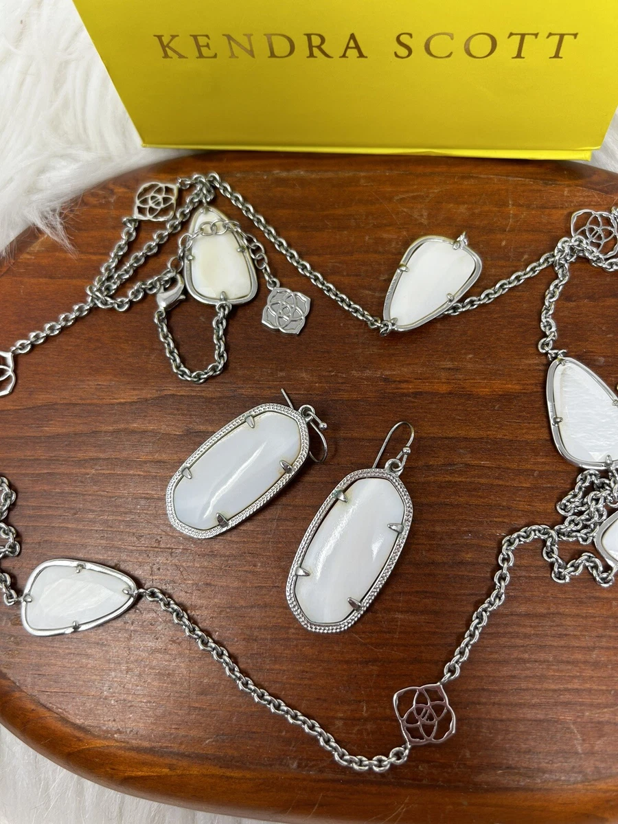 Kendra Scott Kinley White magnesite stone Long Station Necklace 36 and Earrings