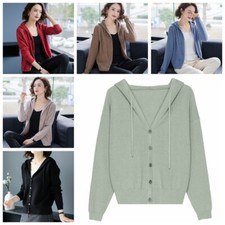 Women Hooded Knitted Coat Jacket Cardigan Sweater Knitwear Outerwear Casual