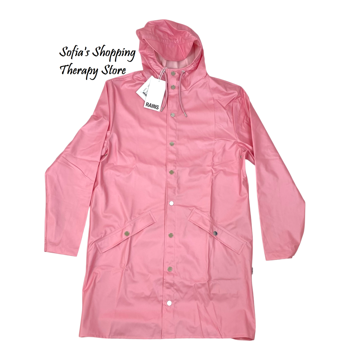 RAINS Hooded Rain Long Jacket Mens Small Womens Medium Pink Waterproof  Pockets