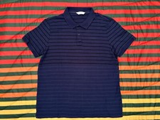 Calvin Klein Body Fit Polo Golf Shirt Navy Blue Stripes Mens S/M 100 Cotton