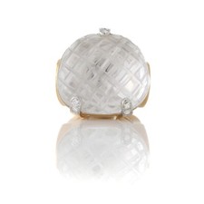 David Webb Cross Hatched Crystal Cocktail Ring Diamonds 18k Yellow Gold PLAT
