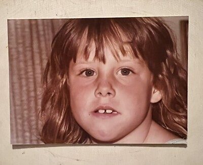 Vintage Color  Photograph Original Snapshot 3.5x5 Young Girl Teeth 1977 Close Up