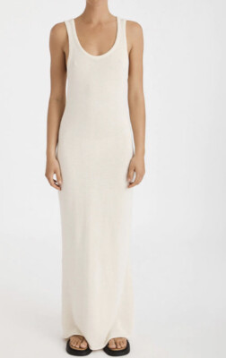 zulu and zephyr Maxi Dress Cream Cotton Knit Tank Scoop Neck Back Slit / 2  | eBay