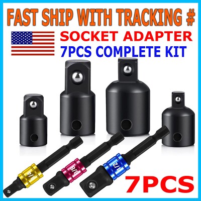 Socket Adapter Set Hex Shank to 1/4 3/8 1/2'' Impact Grade Driver Drill 7 PCs