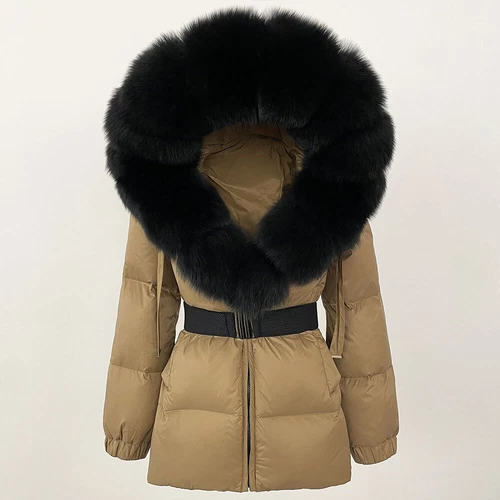 Winterjacke Damen echt Fuchspelz Kapuze dick warm weiß Entendaunenmantel - Bild 35 von 35