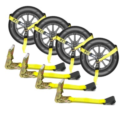 Indusafe 4 PCS 2'' x 8' Ratchet Strap Tie Downs with Flat Hook for Car ATV Boat