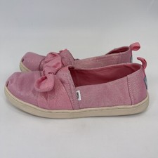 Toms Girl Pink Glitter Slip On Shoes With Bow Sz 4