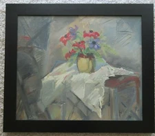 JUDITH LAMAR PAINTING MID CENTURY ABSTRACT EXPRESSIONISM NEW YORK FLORAL VINTAGE