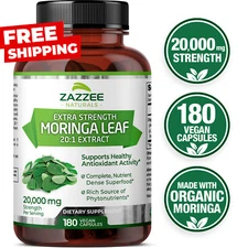 Zazzee Organic Moringa 20:1 Extract, 20,000 mg Strength, 180 Capsules, 100% Pure