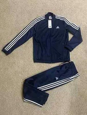 Adidas Womens 3 Stripes Tricot Tracksuit NWT Jacket & Pants Set Legend Ink Blue