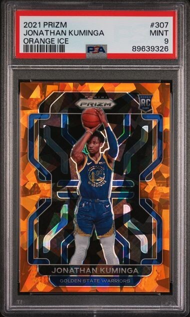 2021-22 Panini Prizm #307 Jonathan Kuminga RC Orange Ice PSA 9 MINT Rookie
