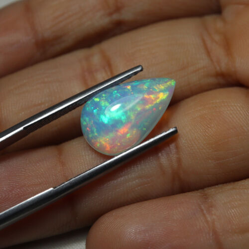 3.4 Cts 16x10 MM Natural AAA Green Yellow Fire Ethiopian Opal Pear Cabochon - Picture 2 of 10