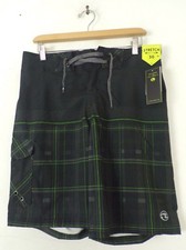 NWT OCEAN CURRENT Mens Size 30 Waist Green Plaid Swim Trunks Shorts
