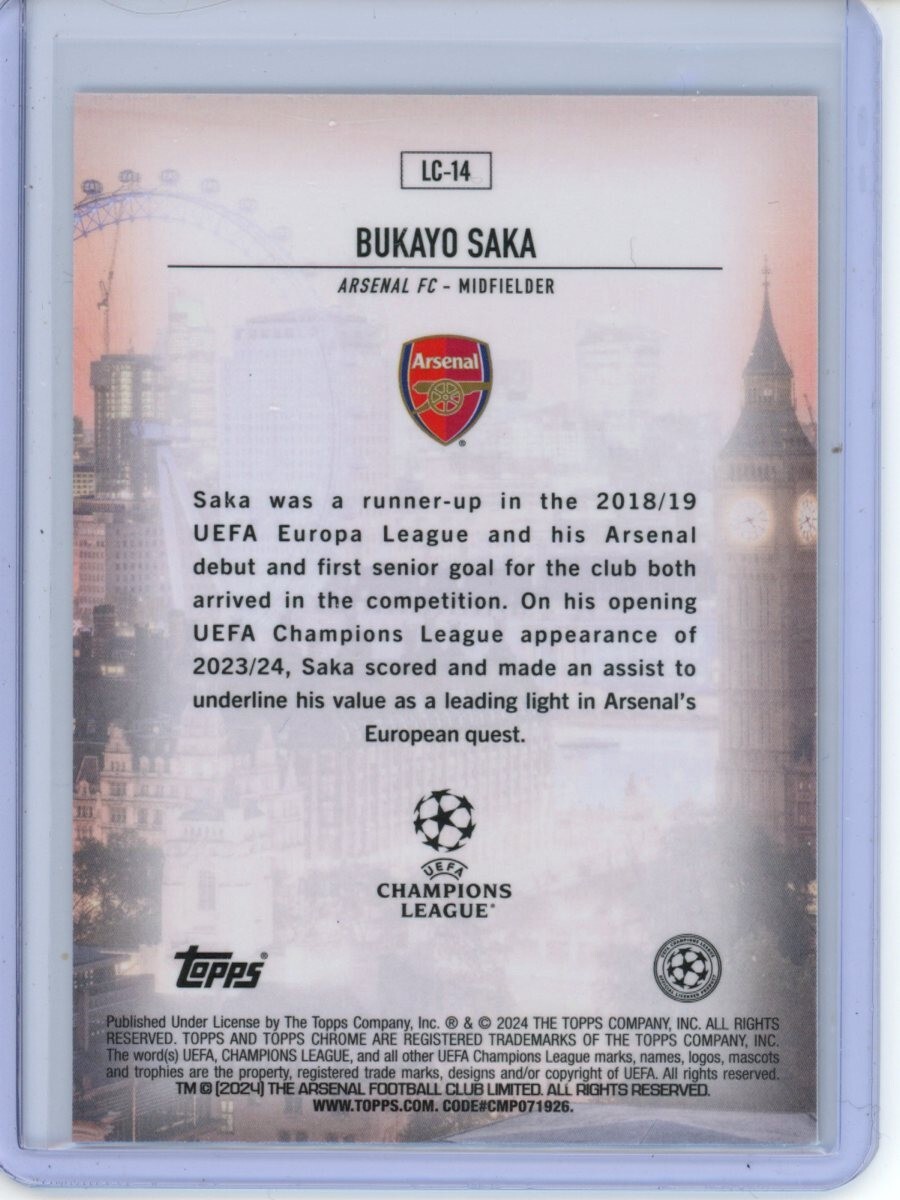 2023-24 Topps Chrome UEFA Club Competitions - London Calling #LC-14 Bukayo Saka view 2