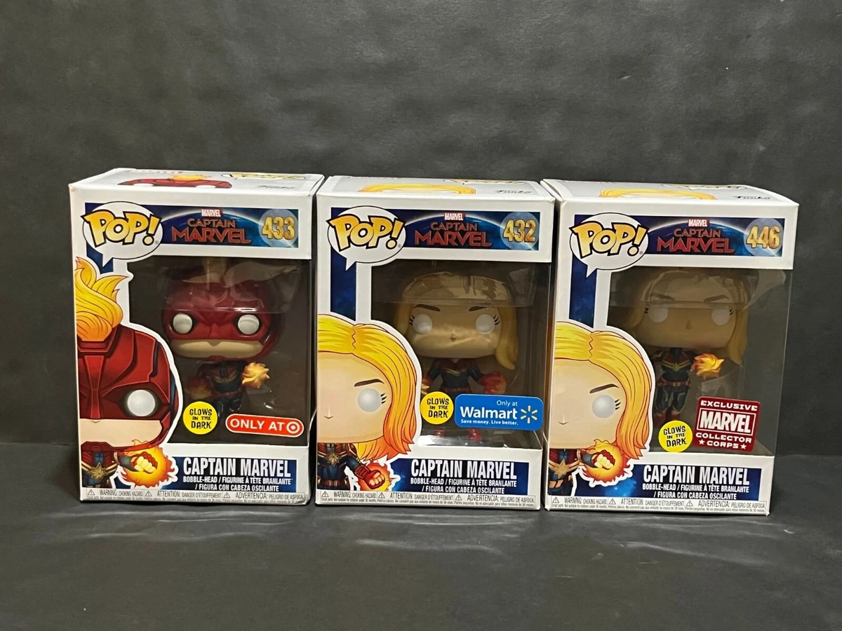 FUNKO POP! Marvel Exclusive Glow In The Dark Captain Marvel #432 #433 #446