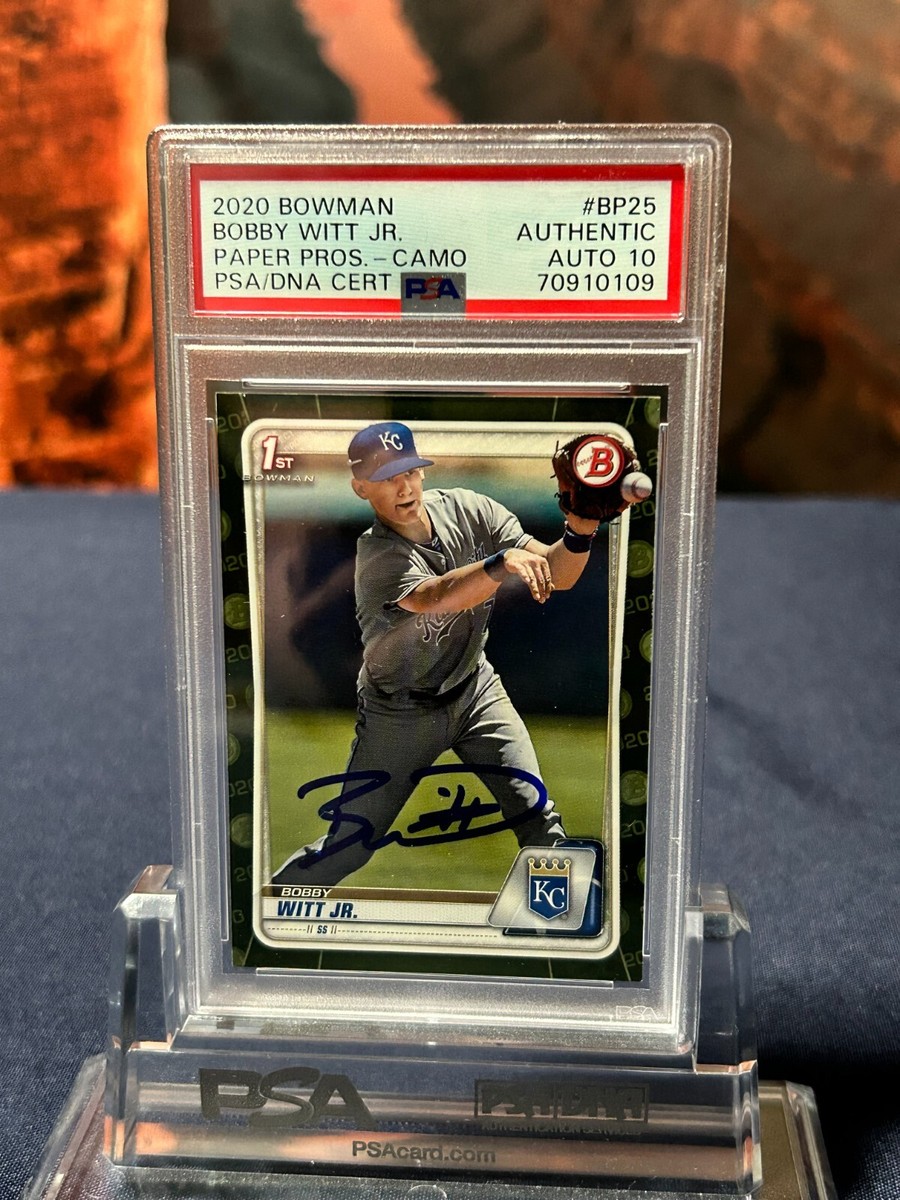 Bobby Witt Jr Signed 2020 1st Bowman Prospects Camo Card PSA 10