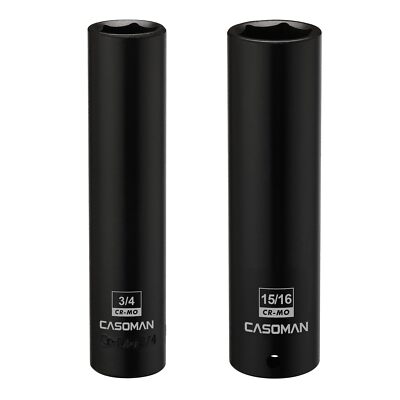 2pcs 1/2inch Drive Extra Deep Socket 3/4'' & 15/16'' Crmo Sae 6point Extra