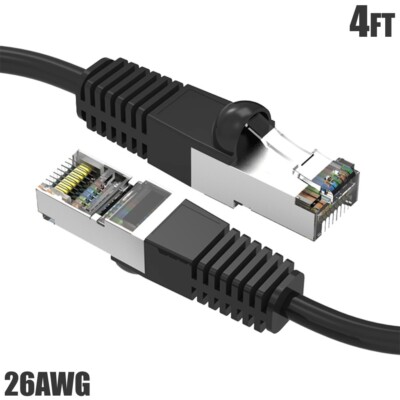 4FT Cat5e RJ45 Ethernet LAN Network FTP Shielded Patch Cable Copper 26AWG Black