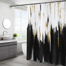 Black and White Shower Curtain, Black White Gold Brush Strokes Graffiti Oil Pain