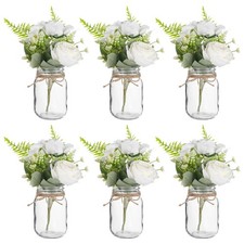 6 Pcs Mason Jar Vases Set with Artificial Flowers, Glass Jars with Lids, 20m ...