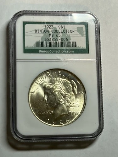 1923 Peace Silver Dollar NGC MS65 Binion Collection Blast White