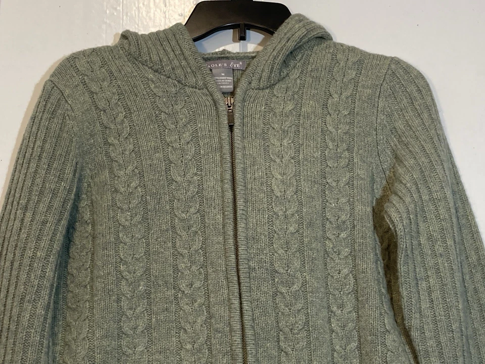 Eagles Eye Wool Full Zip Hooded Cable Knit Cardigan Sweater Womens Size M Green - Image 2 of 4