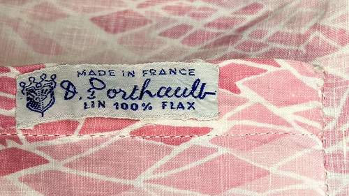 D. Porthault France Pink Mosaic Linen Pillow Sham Scalloped Queen 33x24