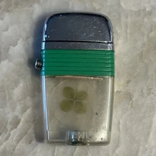 Vintage Green Scripto Vu Lighter With Lucky Four Leaf Clover