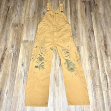 Dickies Men s Overalls 34x32 Brown Cotton Bib Workwear Paint Splatter