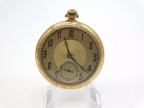 ANTIQUE POCKET WATCH~HAMILTON~11 JEWELS~14K G.F.~912./NO. 3248594~1 7/8"