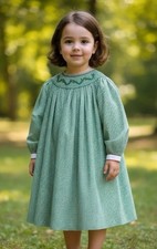 Vtg Girls Smocked Dress 4T A-Line Gingham Embroidered Berries Cottage Core