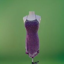 Vtg Scala Thin Strap Dark Purple Cocktail Dress Beaded Says Large : Size Sm-Md
