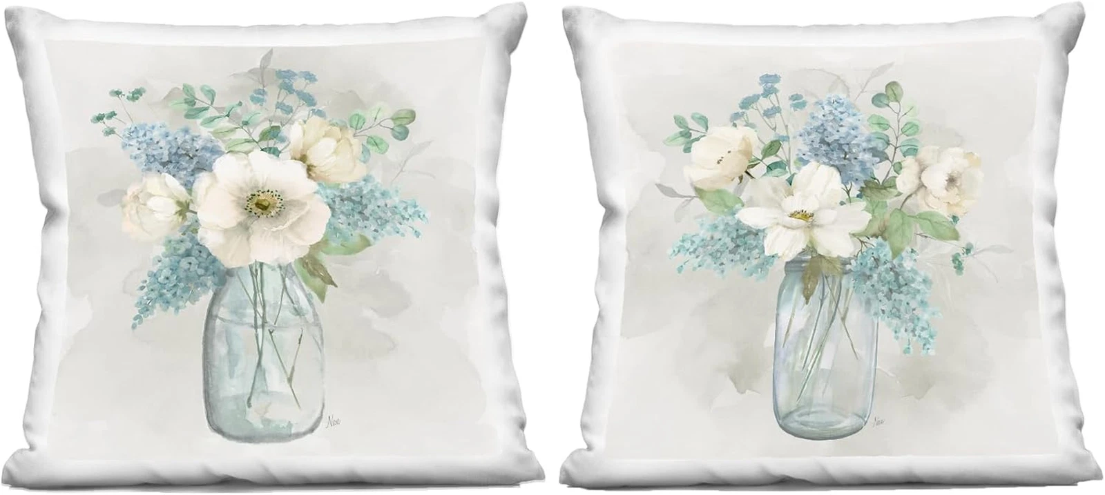 Green Floral Bouquets Indoor Throw Pillows, 18x18, Set of 2