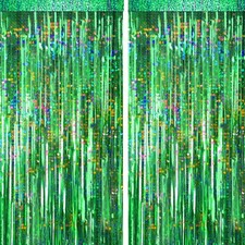 4 Packs Green Foil Fringe Curtain, Glitter Metallic Tinsel