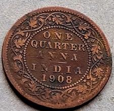 1908 British India One Quarter Anna - Edward VII -Calcutta Mint KM# 502