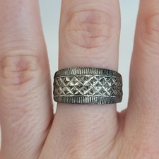 Vintage 925 Sterling Silver Etched Geometric Band Ring 7.5