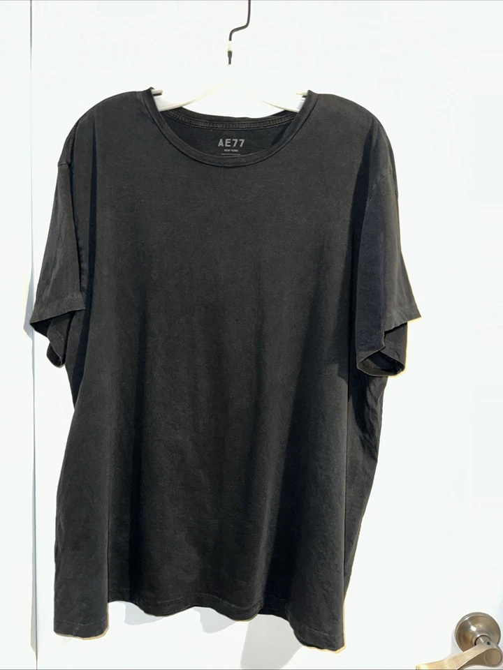 AE77 Organic Cotton Medium Faded Black Tee Shirt - Image 1 of 4