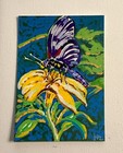 ACEO Original • Butterfly on Flower Series• Painting 3 of 3 OOAK Mini Art signed — photo 1