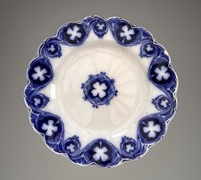 Victorian Antique Johnson Bros Flow Blue Savoy Dinner Plate 9” Clover Pattern