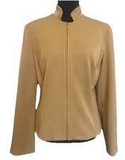 Vintage Cache Women s Blazer Light Tan High Collar Full Zip Long Sleeve Size 8