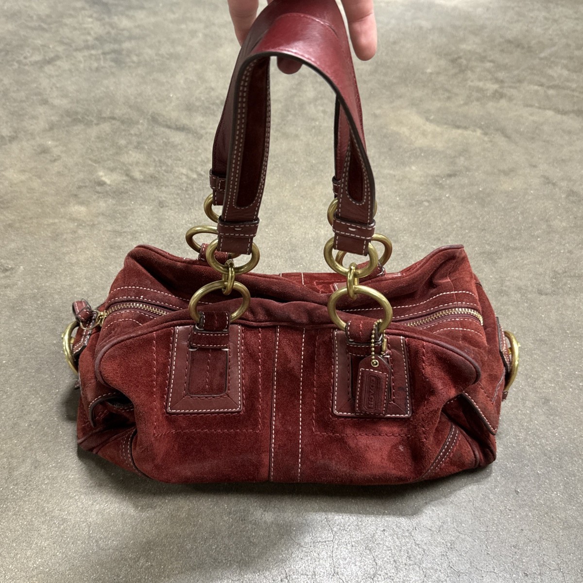 バッグ 00s COACH Soho Suede Leather Handbag Y2K Coach Mia Soho Y2K Red Suede Buckle Satchel Shoulder Bag Purse