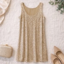 NWT Max Studio Gold Sequin Sleeveless Dress Size M Party Cocktail Evening 