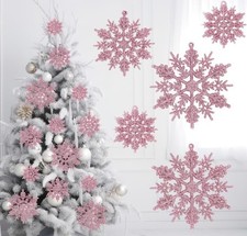 36Pcs Winter Snowflake Ornaments Pink Snowflake Hanging Decor Pink Christmas Orn
