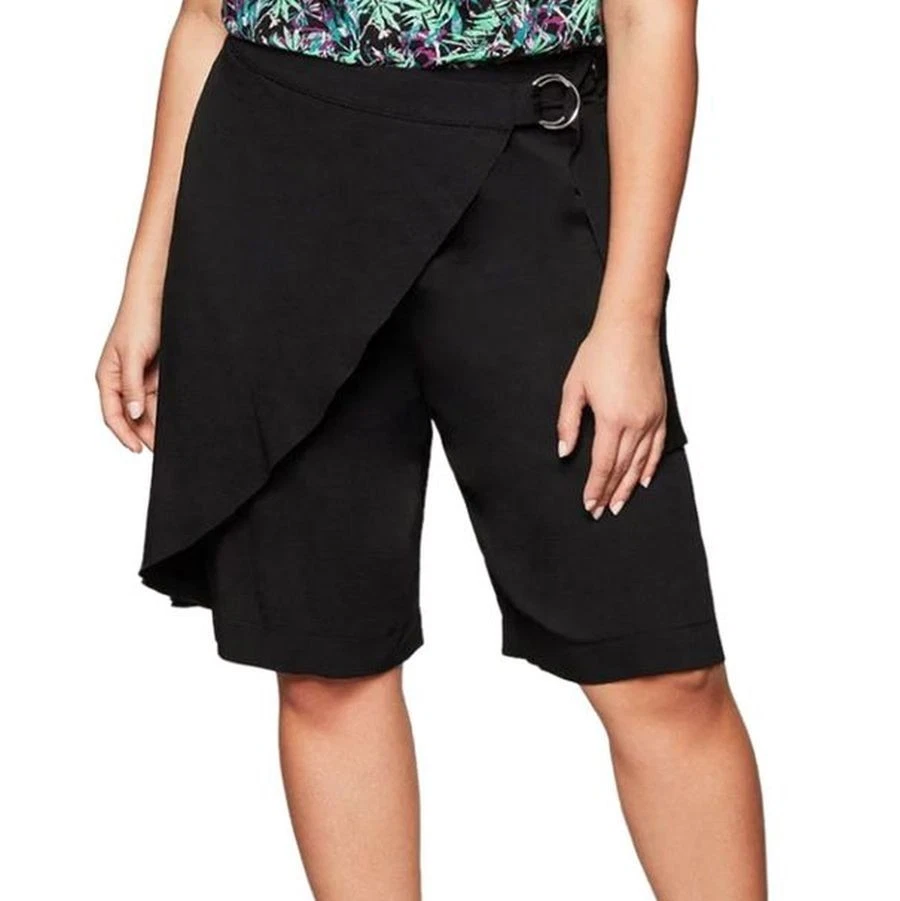 Sheego Damenhose Hosenrock, große Größe 46-52, Short Bermuda Wickeloptik schwarz - Bild 1 von 4
