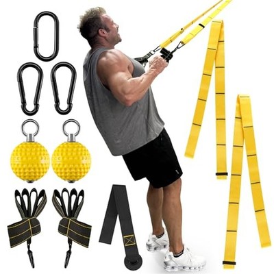 Pull Up Ball Grips & Finger Straps Set   Grip Balls for Dead Hangs, Yellow