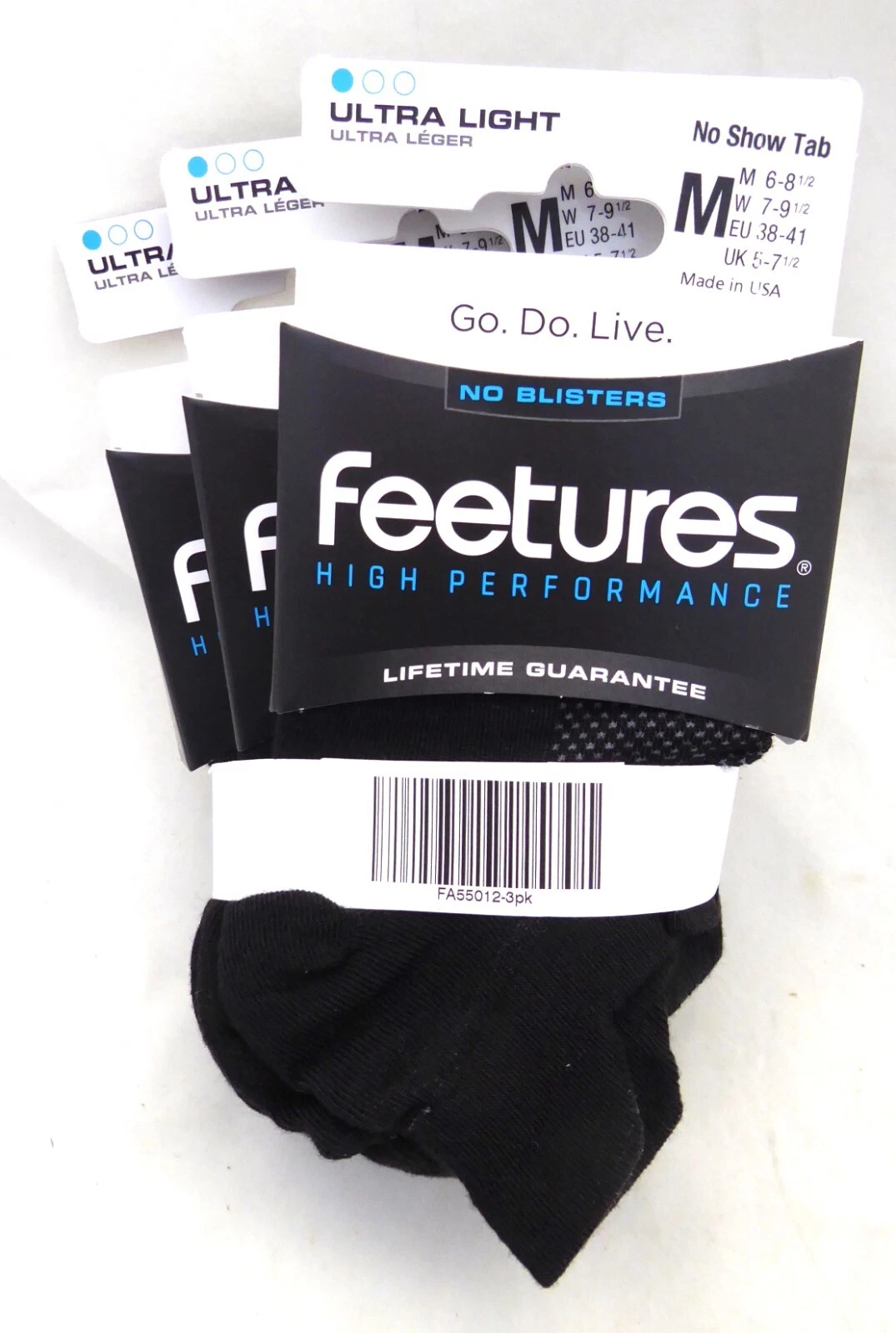 Feetures High Performance Ultra Light No Show Tab, Black, SM-XL, Unisex, 3 Pair